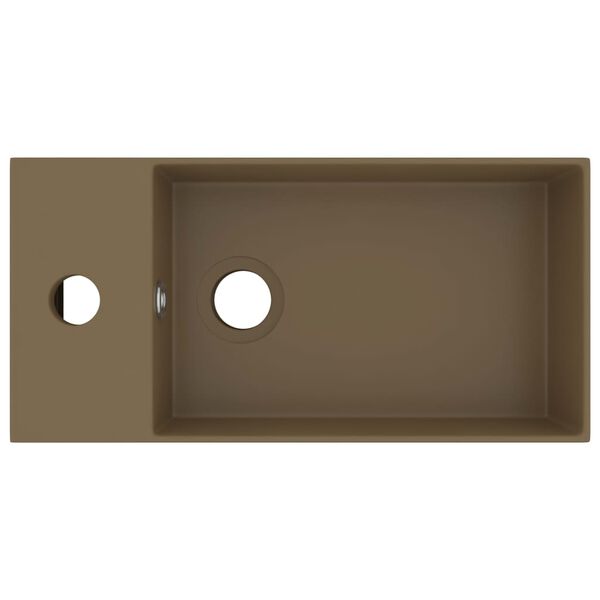 vidaXL håndvask m. overløb til badeværelse keramisk mat cremefarvet