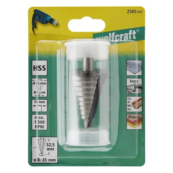 wolfcraft trinbor-bit 10 mm 8-35 mm HSS gr&aring; 2585000