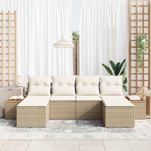 vidaXL Havesofa S&aelig;t med pude 6 pcs Beige og creme Poly Rattan