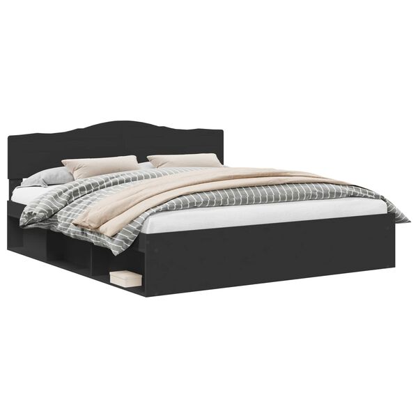 vidaXL Sengestel med hovedg&aelig;rde Sort 200 x 200 cm Massiv fyrretr&aelig;