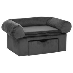 vidaXL hundesofa med skuffe 75x50x38 cm plys m&oslash;rkegr&aring;