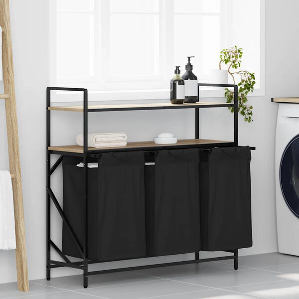 vidaXL vasketøjskurv 3 rum med hylder sonoma-eg