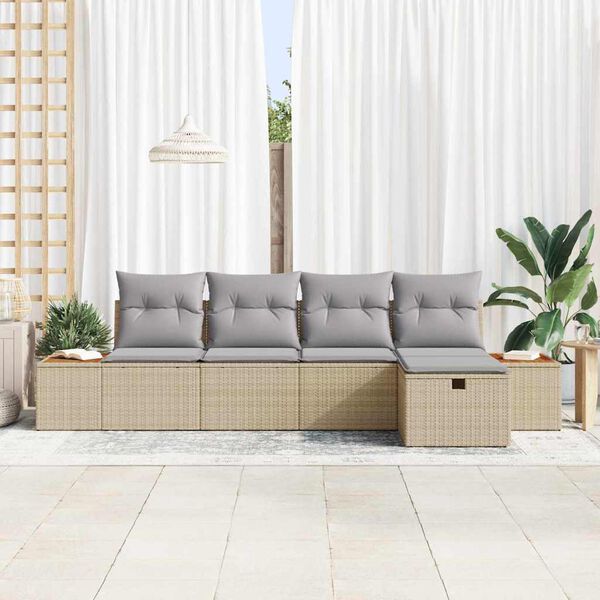 vidaXL Havesofa Sæt med pude med opbevaring 5 pcs Beige polyrattan