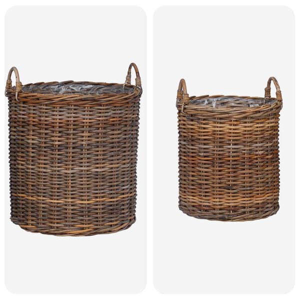 vidaXL Plantekurv med opbevaring 2 pcs Brun Lacak rattan