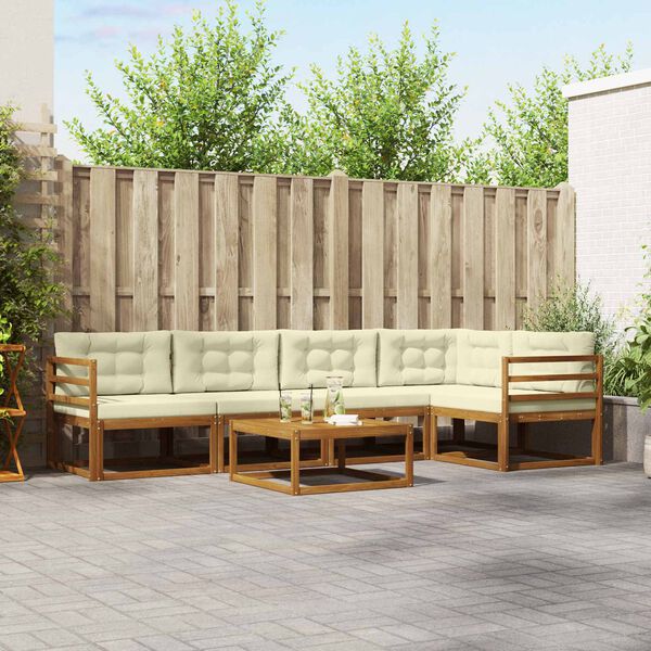 vidaXL Udend&oslash;rs sofagruppe med pude 6 pcs Naturlig og Fl&oslash;de