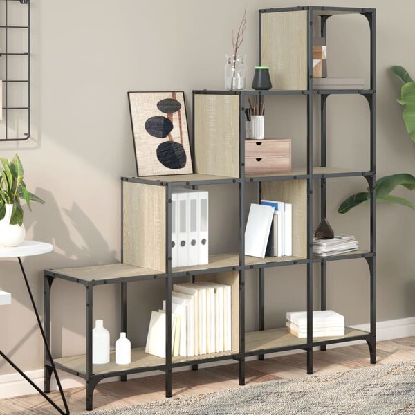 vidaXL bogreol 122x30x132 cm konstrueret tr&aelig; og metal sonoma-eg