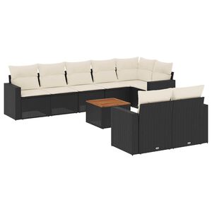 vidaXL sofas&aelig;t til haven 9 dele med hynder polyrattan sort
