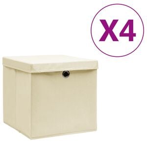 vidaXL opbevaringskasser med l&aring;g 4 stk. 28x28x28 cm cremefarvet