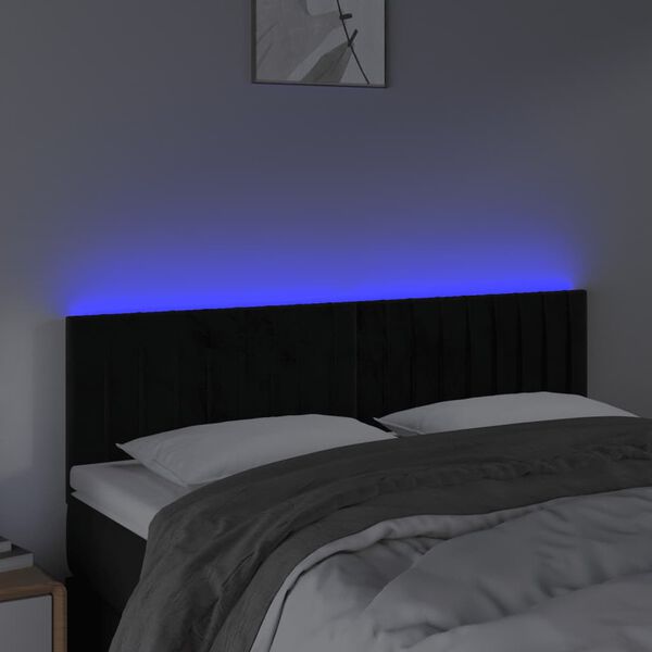 vidaXL sengegavl med LED-lys 144x5x78/88 cm fl&oslash;jl sort