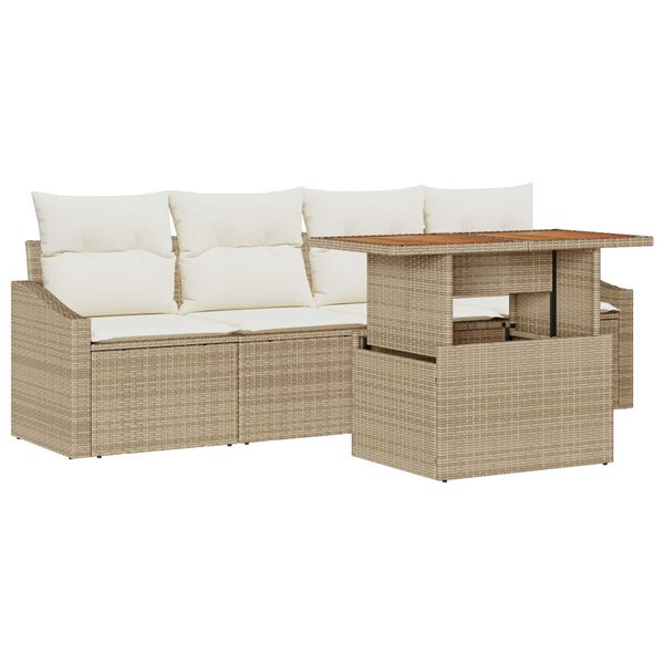 vidaXL Havesofa Sæt med pude 5 pcs Beige Poly rattan