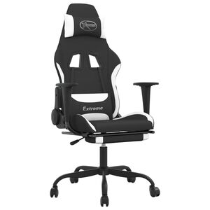 vidaXL gamingstol med massagefunktion + fodst&oslash;tte stof sort og hvid