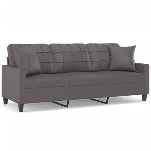 vidaXL 3-personers sofa med pyntepuder 180 cm kunstl&aelig;der gr&aring;