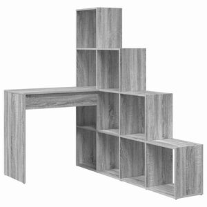 vidaXL Hj&oslash;rneskrivebord med hylde Gr&aring; Sonoma 101,5 x 149,5 x 149,5 cm