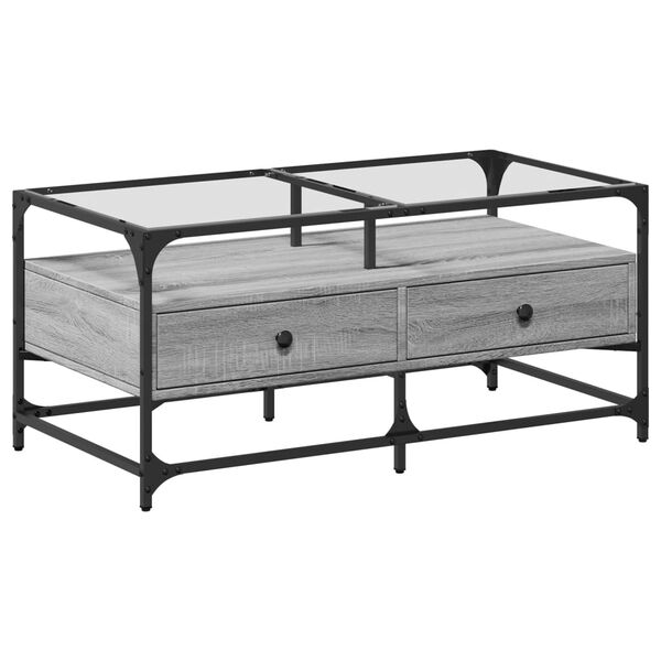 vidaXL sofabord med glasplade 98,5x50x45 cm grå sonoma-eg