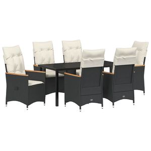 vidaXL Have Spisebordss&aelig;t med pude 7 pcs Sort polyrattan