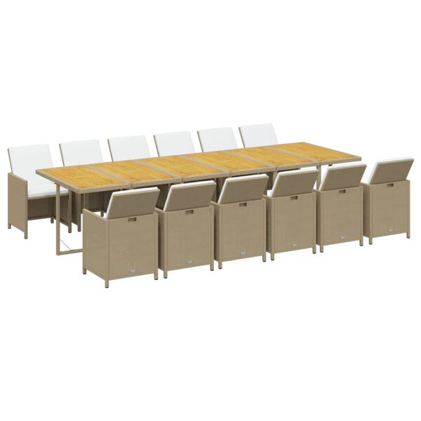 vidaXL spisebordss&aelig;t til haven 13 dele med hynder polyrattan beige