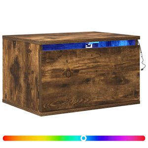 vidaXL v&aelig;gh&aelig;ngt sengebord med LED-lys r&oslash;get egetr&aelig;sfarve