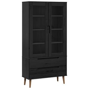 vidaXL Glas Vitrine Skab MOLDE 90 x 35 x 175 cm Massivt fyrretr&aelig; Sort