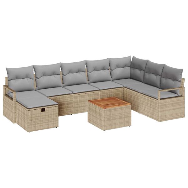 vidaXL Havesofa S&aelig;t med pude med opbevaring 9 pcs Beige Poly rattan