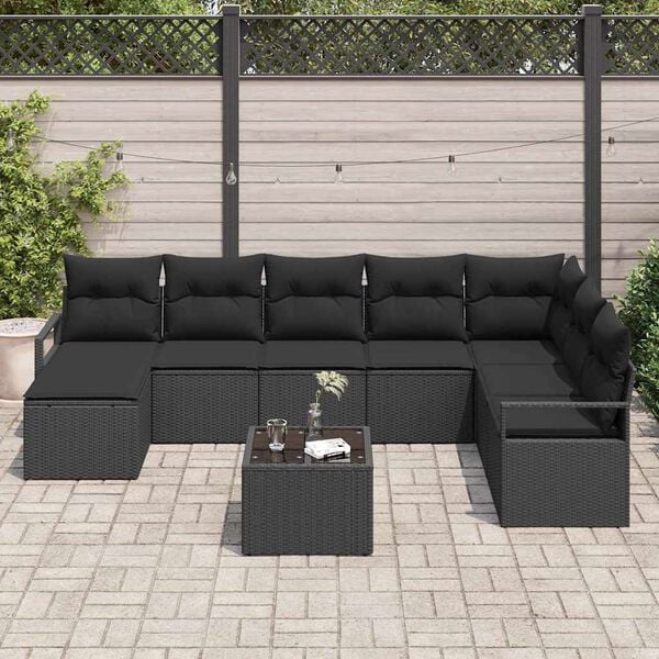 vidaXL Havesofa S&aelig;t 9 pcs Sort Poly rattan