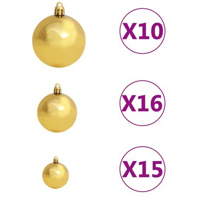 vidaXL kunstigt juletræ med lys og kuglesæt 240 cm PET guldfarvet