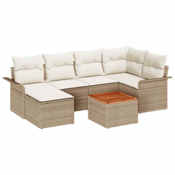 vidaXL Havesofa Sæt med pude 7 pcs Beige polyrattan