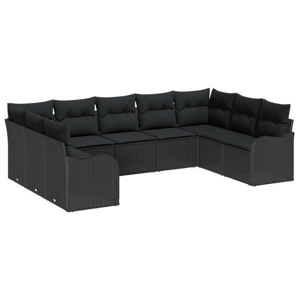 vidaXL Havesofa S&aelig;t med opbevaring 9 pcs Sort polyrattan
