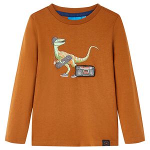 vidaXL Lang&aelig;rmet T-shirt til b&oslash;rn str. 104 cognacfarvet