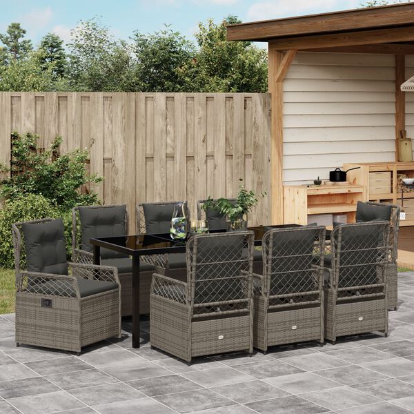 vidaXL Have Spisebordss&aelig;t 9 pcs Gr&aring; polyrattan