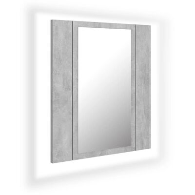 vidaXL badeværelsesskab m. spejl og LED-lys 40x12x45 cm akryl betongrå