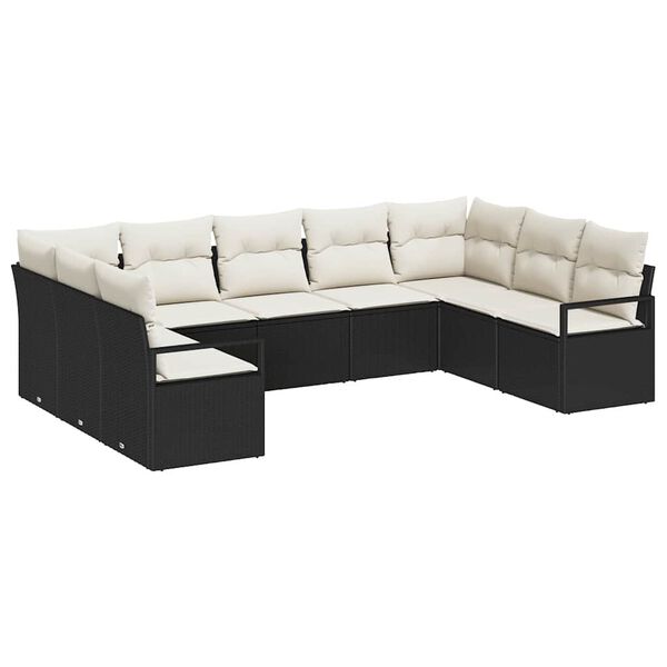 vidaXL Sofa Sæt med pude 9 pcs Sort polyrattan