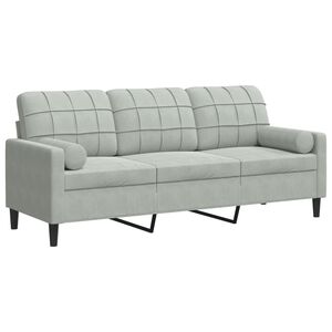 vidaXL 3-personers sofa med pyntepuder 180 cm velour lysegr&aring;