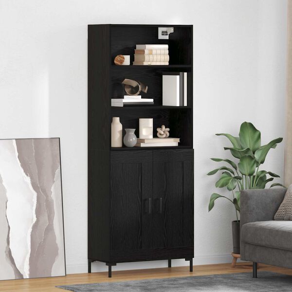 vidaXL Highboard med skuffe Sort eg 69,5 x 34 x 180 cm Konstrueret tr&aelig;