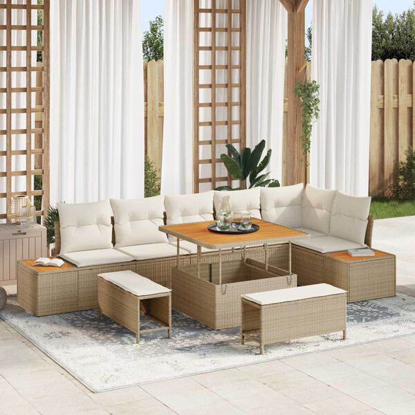 vidaXL Havesofa S&aelig;t med pude med opbevaring 9 pcs Beige Poly rattan