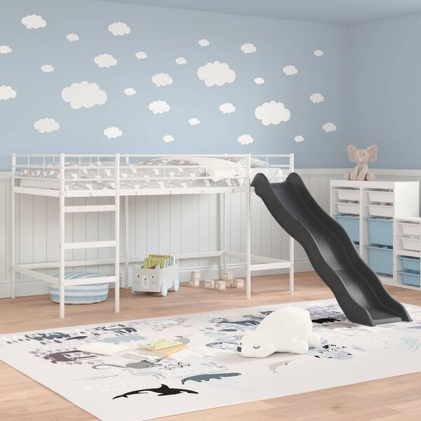 vidaXL Kids'loftseng med rutsjebane Hvid og Antracit 100 x 200 cm
