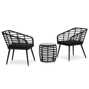 vidaXL bistros&aelig;t 3 dele polyrattan sort