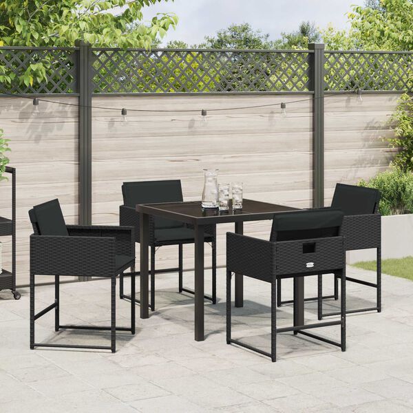 vidaXL Have Spisebordss&aelig;t med pude 5 pcs Sort polyrattan