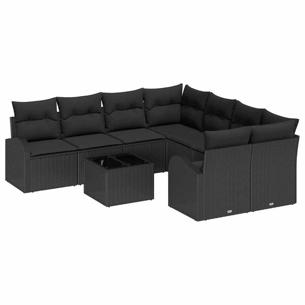 vidaXL Sofa S&aelig;t med pude med opbevaring 9 pcs Sort polyrattan