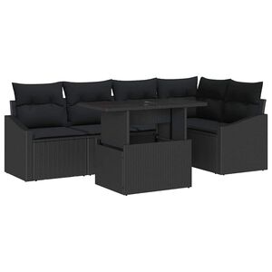 vidaXL Havesofa S&aelig;t med pude med opbevaring 6 pcs Sort polyrattan