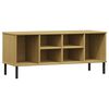 vidaXL skoreol med metalben OSLO 106x35x45 cm massivt tr&aelig; brun