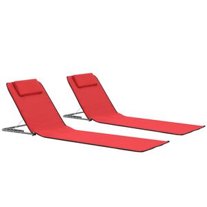 vidaXL foldbare strandm&aring;tter 2 stk. st&aring;l og stof r&oslash;d