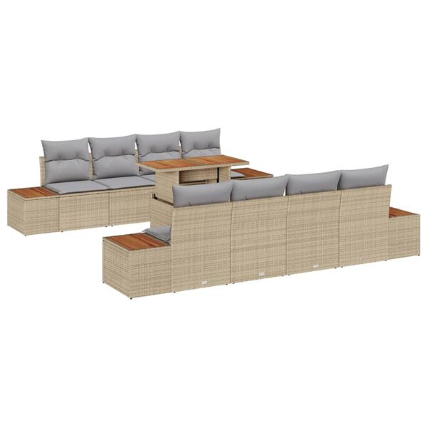 vidaXL Havesofa S&aelig;t med pude med opbevaring 9 pcs Beige Poly rattan