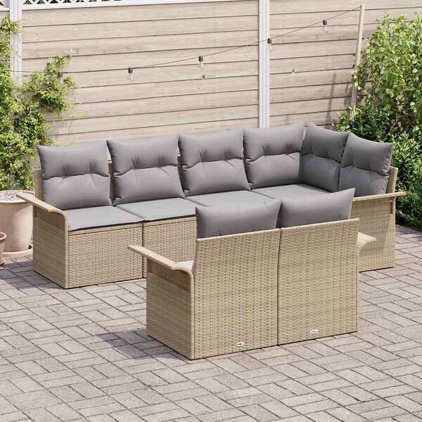 vidaXL Havesofa S&aelig;t med pude 7 pcs Beige polyrattan