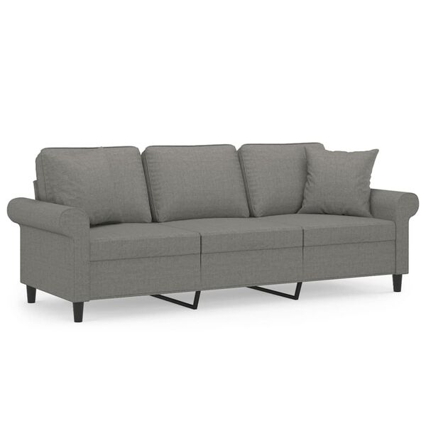 vidaXL 3-personers sofa med puder og hynder 180 cm stof m&oslash;rkegr&aring;
