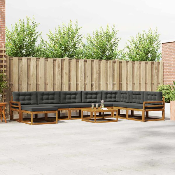 vidaXL Udend&oslash;rs sofagruppe med pude 9 pcs Naturlig og Antracit