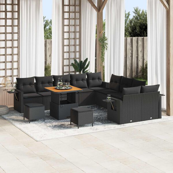 vidaXL Havesofa S&aelig;t 13 pcs Sort polyrattan