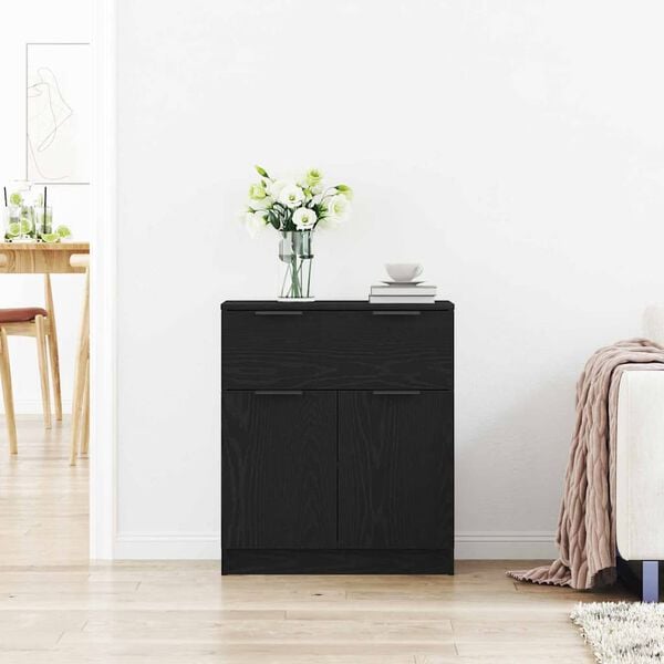 vidaXL Sideboard med skuffe Sort eg 60 x 30 x 70 cm Konstrueret tr&aelig;