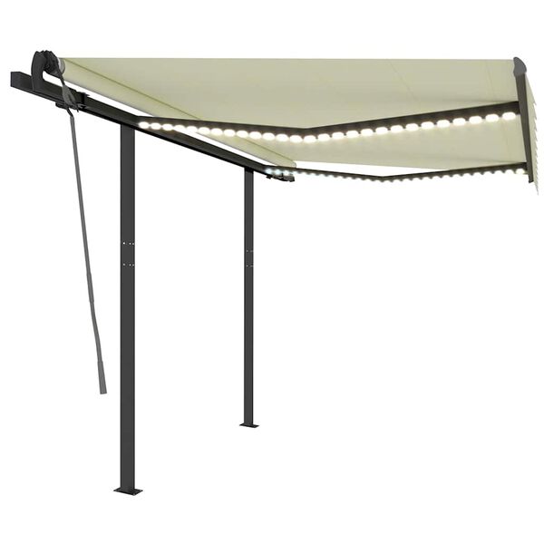 vidaXL markise m. LED-lys 3x2,5 m manuel betjening cremefarvet