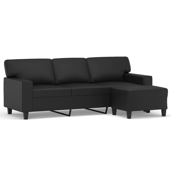 vidaXL 3-personers sofa med fodskammel 180 cm kunstl&aelig;der sort