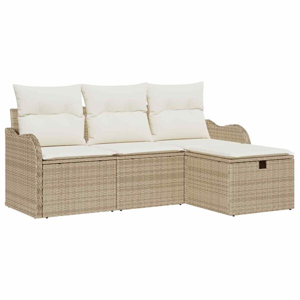 vidaXL Havesofa Sæt med pude med opbevaring 4 pcs Poly rattan